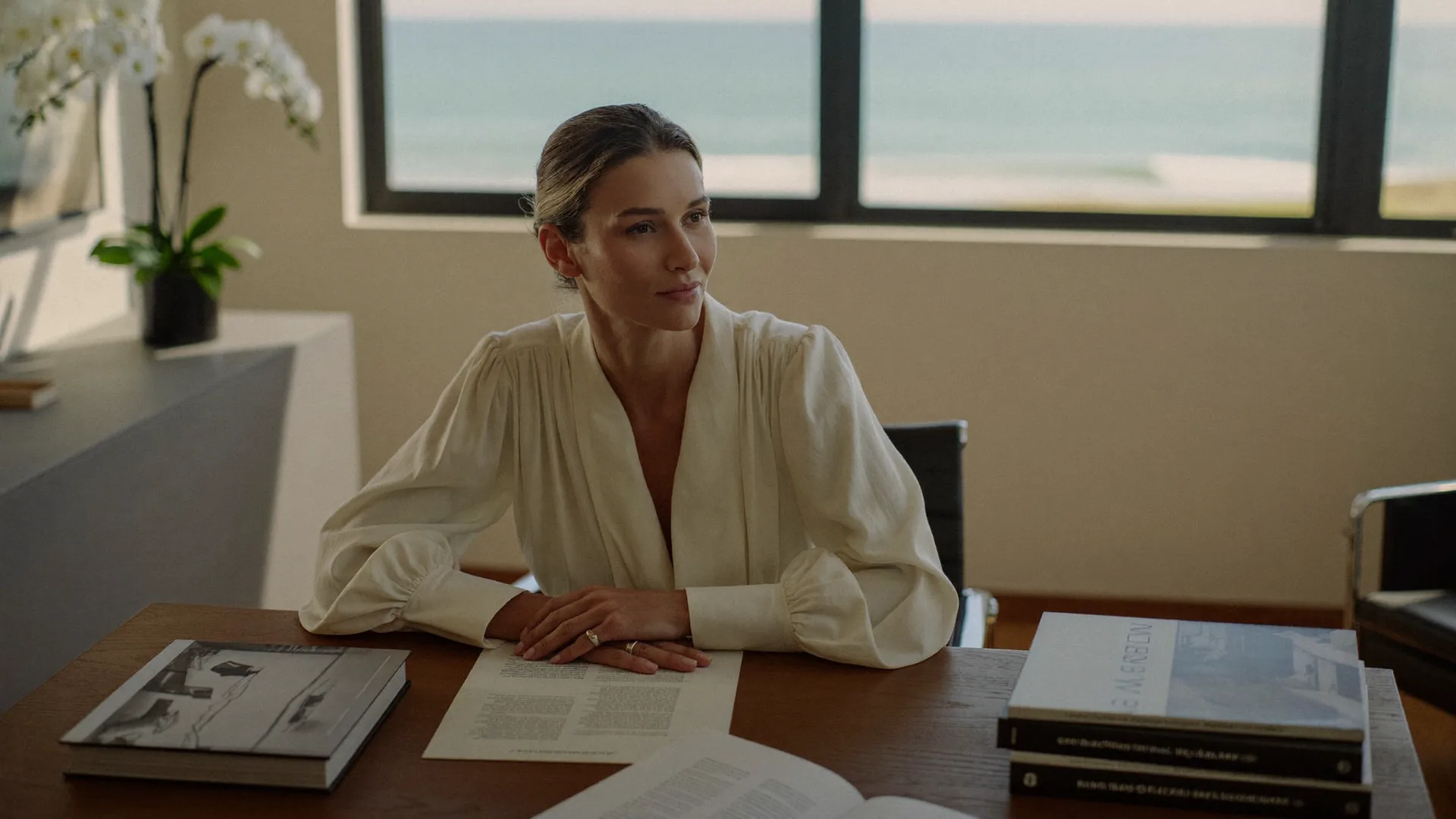 Mother consulting with a Newport Beach plastic surgeon about a personalized mommy makeover plan in a sunlit coastal office.